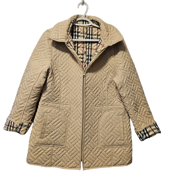 MOFFI REVERSIBLE quilted spring jacket cream and classic London plaid size 10 - Picture 2 of 12